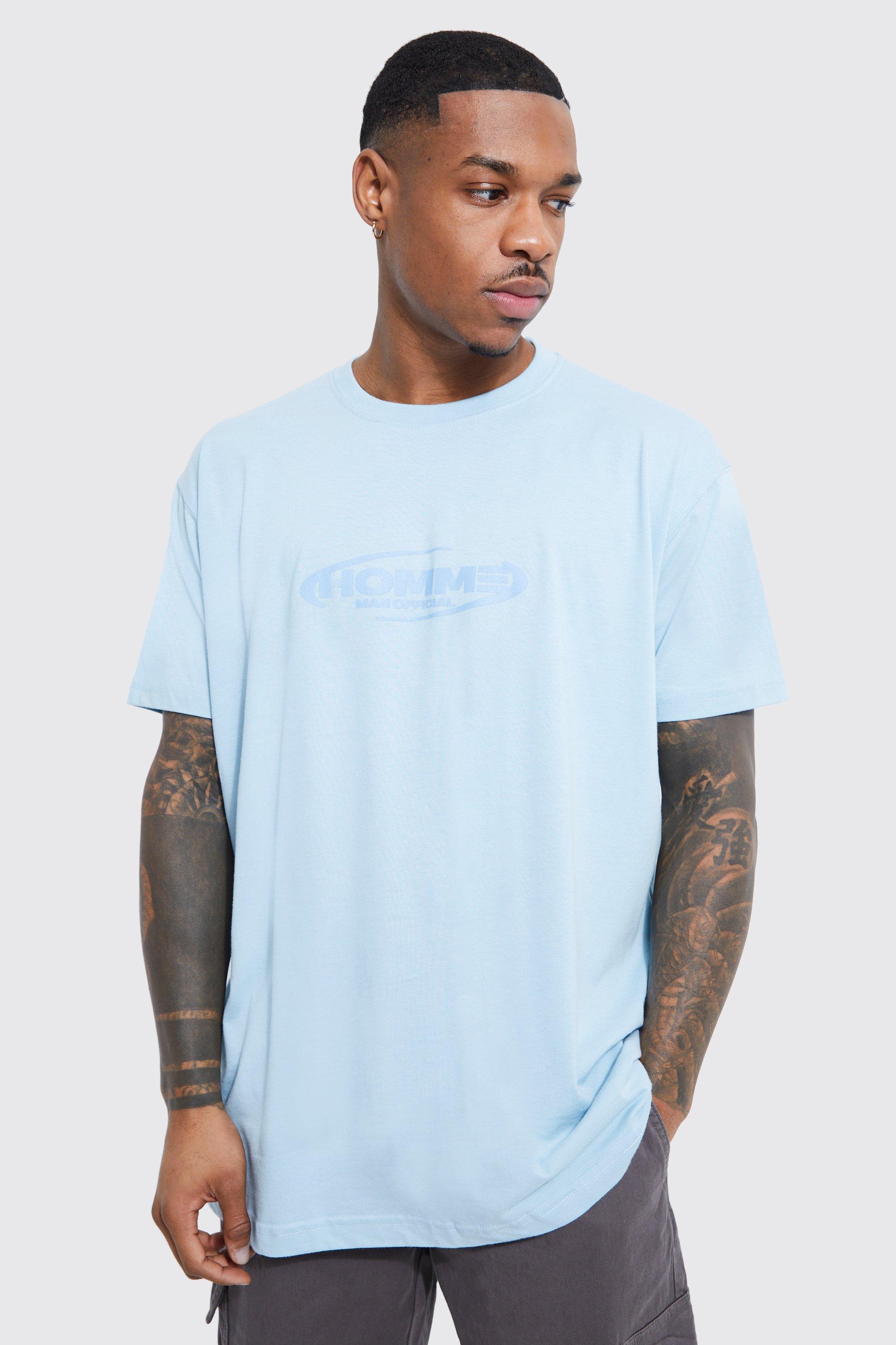 Mens Blue Loose Homme Graphic T-shirt, Blue